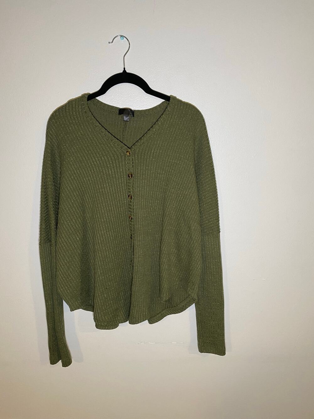 Green Long Sleeve Ribbed Shirt SZ L